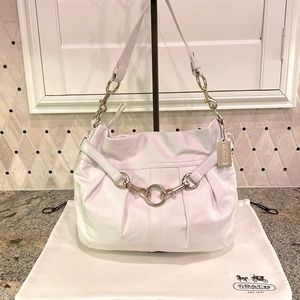 COACH buttery soft off white leather and gold hobo.  10205